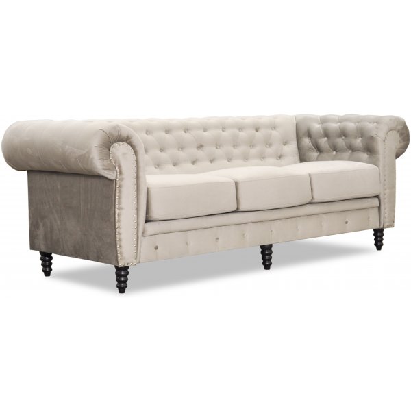Ashford 3-sits chesterfield i beige sammet Ashford 3-sits chesterfield i beige sammet