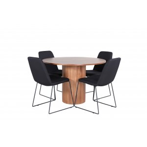 Bianca Matgrupp runt valnt matbord med 4 st Muce svart stolar