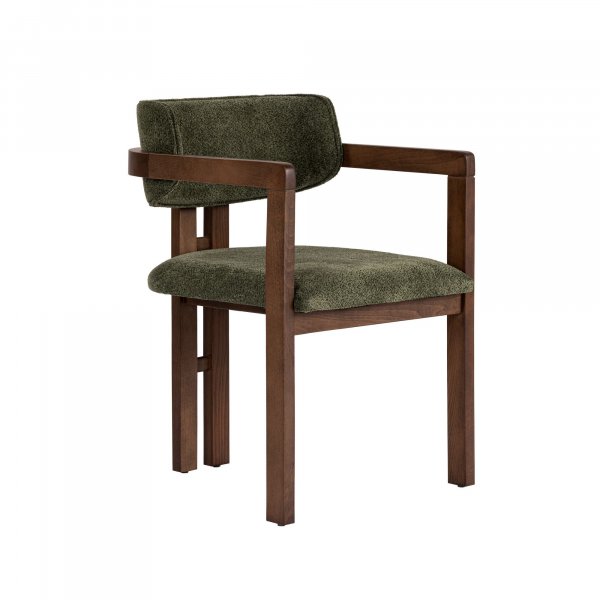 Karmstol Torpin i gr�n chenille och m�rk valn�t