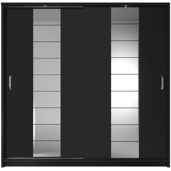 Armoire Mervyn L220 cm - Noir / Miroir Armoire Mervyn L220 cm - Noir / Miroir