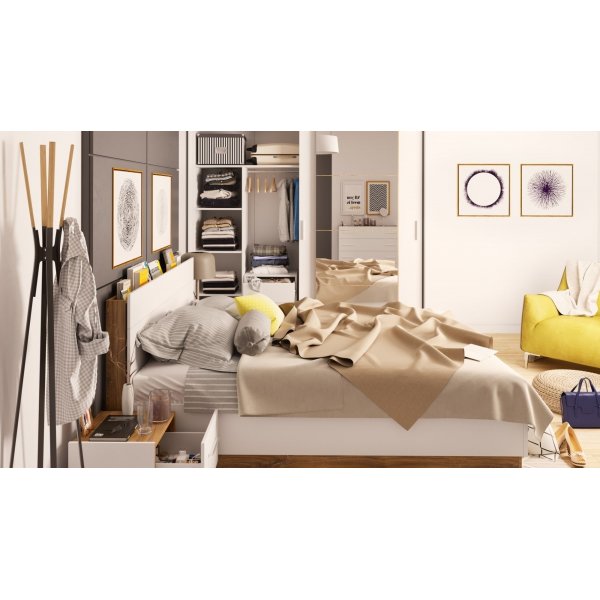 Bed 180 x 200 cm - Wit/Stirling Oak Bed 180 x 200 cm - Wit/Stirling Oak