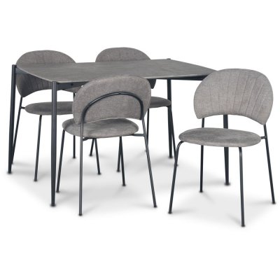 Lokrume matgrupp 120 cm bord i betongimitation + 4 st Hogrän grå stolar