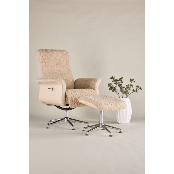 Reclinerftlj med fotpall - Whitewash / Teddy