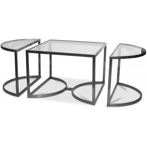 Prins soffbord och sidobord set om 3 bord - Silver/Glas + Fläckborttagare för möbler