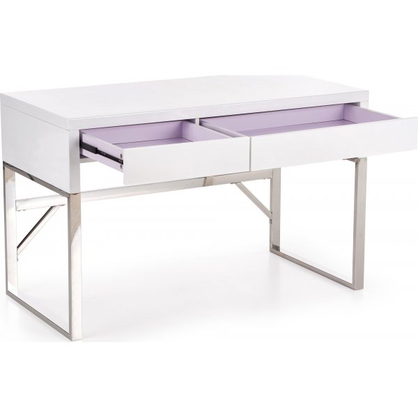 Caitlyn skrivbord i vit hgglans 120x60 cm kromade ben