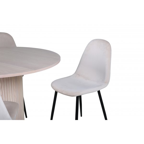 Bianca Matgrupp runt vitputsat matbord med 4 st Polar beige stolar