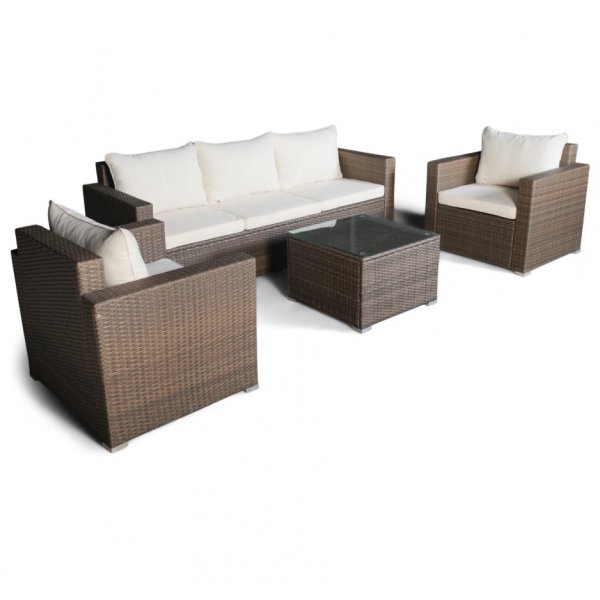 Yngsjö utegrupp; 3-sits soffa med bord och 2 st fåtöljer - Brun konstrotting Yngsjö utegrupp; 3-sits soffa med bord och 2 st fåtöljer - Brun konstrotting