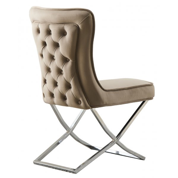 Stol med kromade ben - beige sammet - Luxury Stol med kromade ben - beige sammet - Luxury