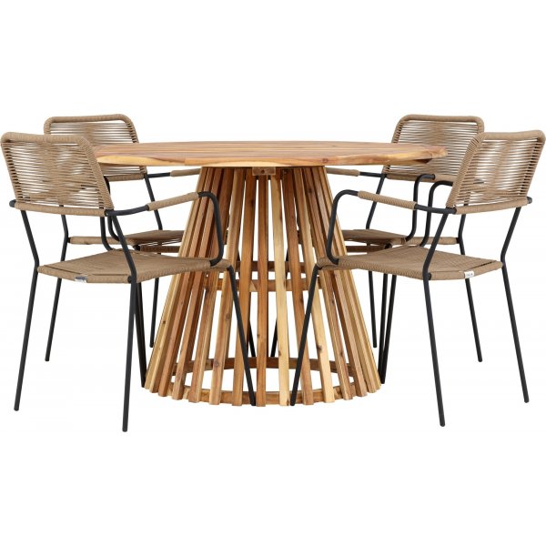 Lumpur rund matgrupp med 4 st Lindos stolar - Akacia/svart + 4.00 x Stolsdyna