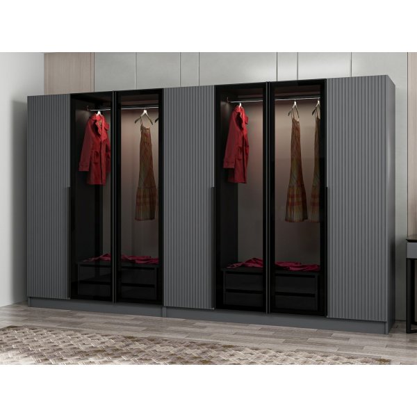 Cikani garderob med spegeldrrar, 315x52x210 cm - Antracit