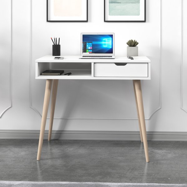 Oferta skrivbord 90 x 60 cm - Vit/trä Oferta skrivbord 90 x 60 cm - Vit/trä