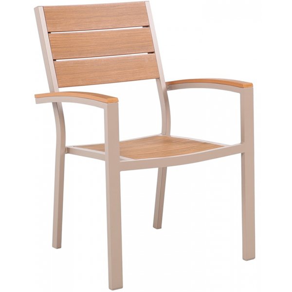 Utematgrupp: 6 st stolar med bord 205 x 90 cm beige/ek - Las Vegas