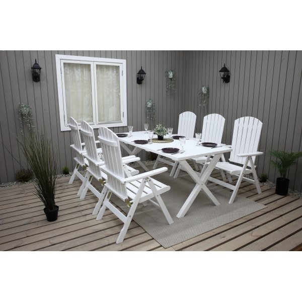 Scottsdale buitengroepstafel 190 cm incl. 6 Kungshamn positiestoelen - Wit Scottsdale buitengroepstafel 190 cm incl. 6 Kungshamn positiestoelen - Wit