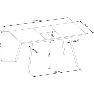 Brom matbord 120-160 x 80 cm - Ek/gr