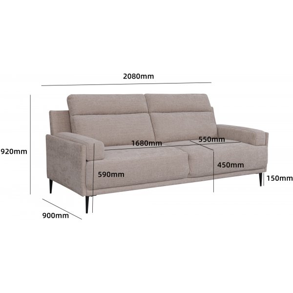 Amsterdam soffa 3-sits beige 208 cm Amsterdam soffa 3-sits beige 208 cm