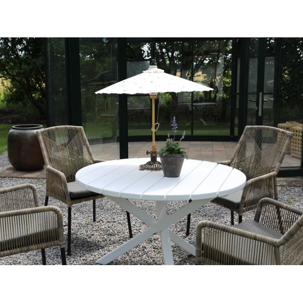 Groupe de salle à manger d\\\'extérieur Scottsdale autour d\\\'une table avec 4 chaises à structure Ystad - Gris/Beige/Blanc Groupe de salle à manger d\\\'extérieur Scottsdale autour d\\\'une table avec 4 chaises à structure Ystad - Gris/Beige/Blanc