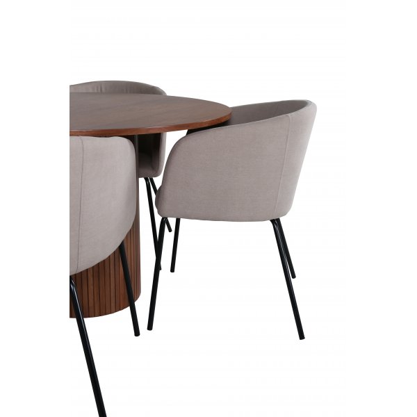 Bianca Matgrupp runt valnt matbord med 4 st Berit beige polyesterlinne stolar