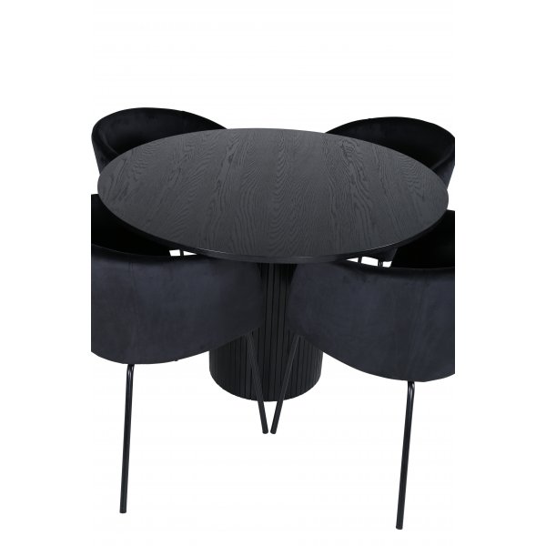 Bianca Matgrupp runt svart matbord med 4 st Berit svart stolar Bianca Matgrupp runt svart matbord med 4 st Berit svart stolar