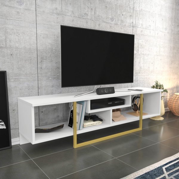 Asal TV-bänk 150 cm - Vit/guld Asal TV-bänk 150 cm - Vit/guld