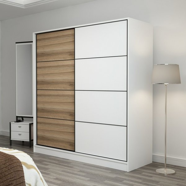 Armoire Kapusta 220x52x210 cm - Blanc/marron/blanc