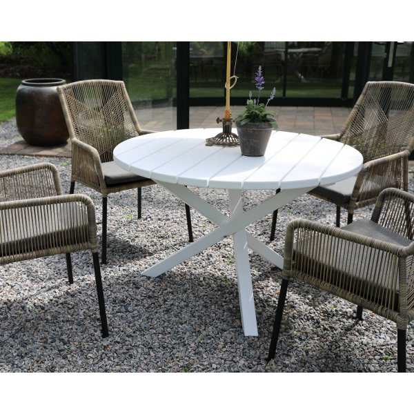 Groupe de salle à manger d\\\'extérieur Scottsdale autour d\\\'une table avec 4 chaises à structure Ystad - Gris/Beige/Blanc Groupe de salle à manger d\\\'extérieur Scottsdale autour d\\\'une table avec 4 chaises à structure Ystad - Gris/Beige/Blanc