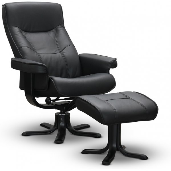 Fauteuil pivotant Bonn avec repose-pieds - Cuir noir/PU Fauteuil pivotant Bonn avec repose-pieds - Cuir noir/PU