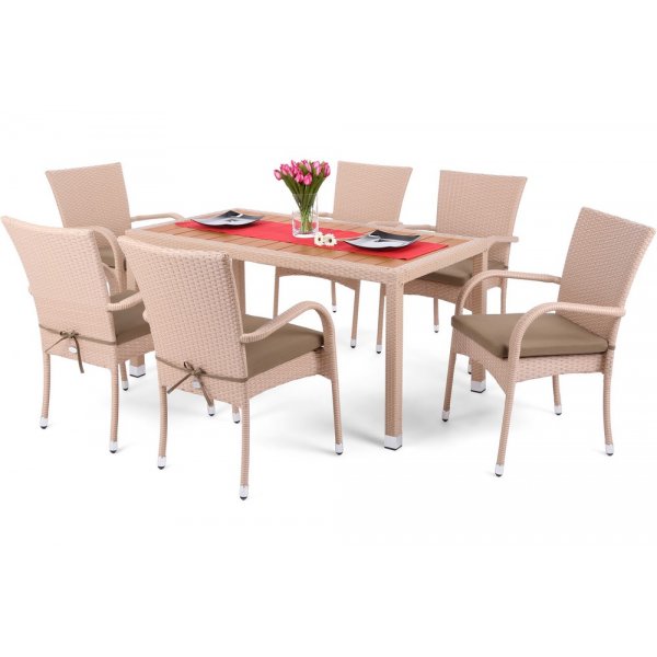 Matgrupp Mori 150 cm - beige, inkl. 6 stolar