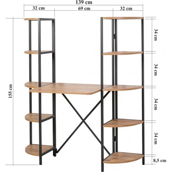 Bureau Aura 139 x 34 cm - Pin/noir