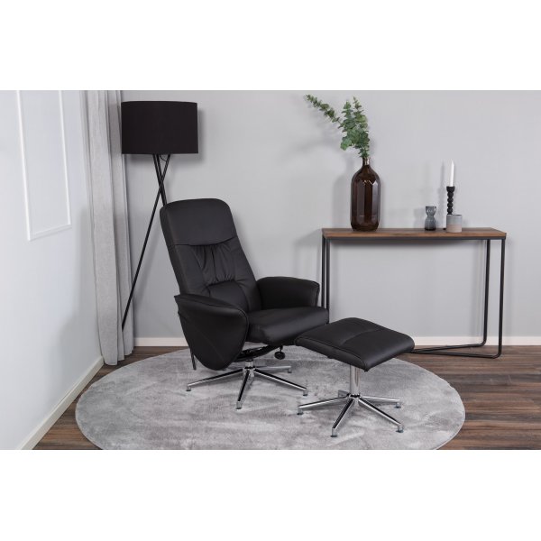 Fauteuil inclinable Julius avec repose-pieds - PU noir Fauteuil inclinable Julius avec repose-pieds - PU noir