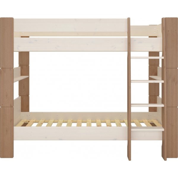 Voor kinderen stapelbed 90 x 200 cm - Whitewash/grijs/bruin