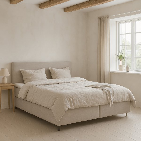 Sng med frvaring 180 cm - Beige