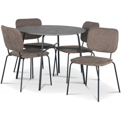 Tofta matgrupp Ø100 cm bord i betongimitation + 4 st Lokrume bruna stolar