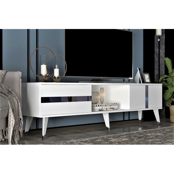 Banc multimédia Vania - Blanc/argent Banc multimédia Vania - Blanc/argent