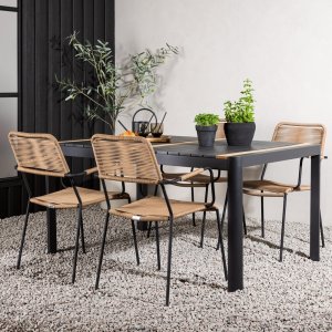 Togo buiteneetgroep met 4 Lindos frame stoelen - Zwart/Bruin