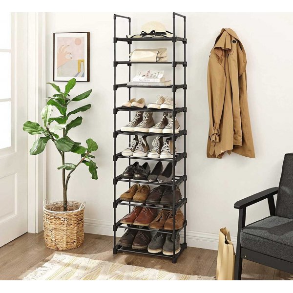 Hög skohylla 174 cm - Svart Hög skohylla 174 cm - Svart