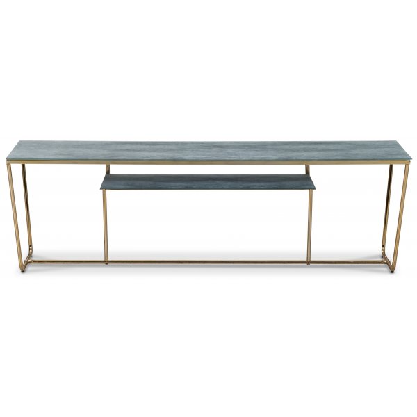 Stella mediabnk - Grtt marmorerat glas / mssingsfrgat underrede