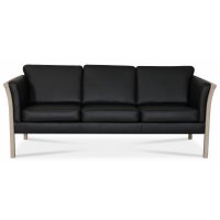 Pure 3-sits lädersoffa - Svart (läder) / Ljust trä Pure 3-sits lädersoffa - Svart (läder) / Ljust trä