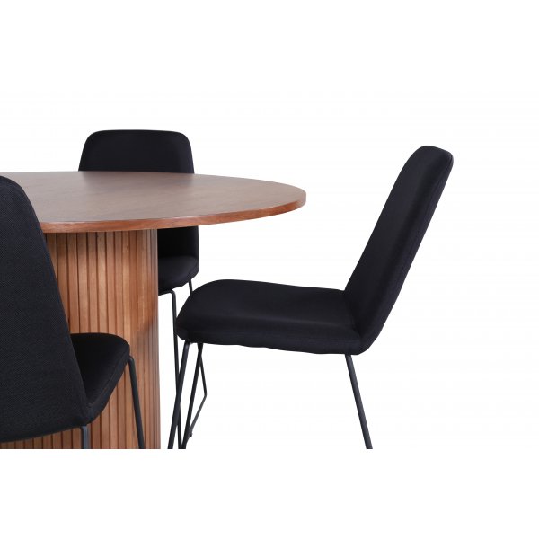 Bianca Matgrupp runt valnt matbord med 4 st Muce svart stolar