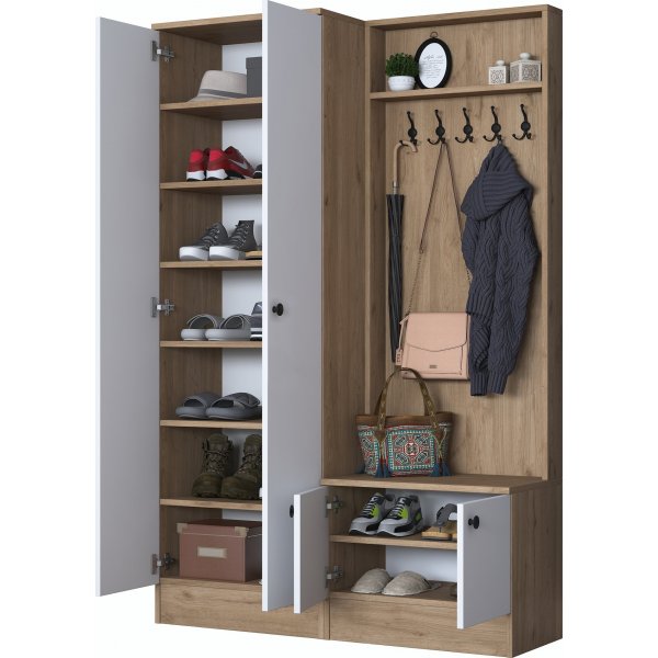 Mendy hallmbel 120 cm - Valnt/vit