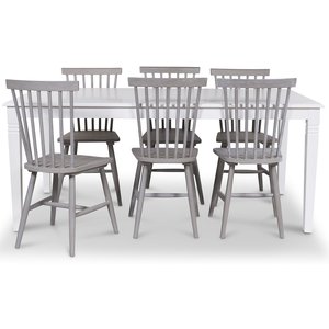 Groupe repas Mellby table 180 cm blanc + 6 chaises cantilever grises