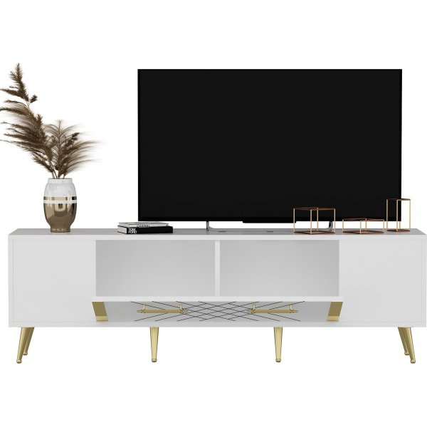 Witte tv-standaard met gouden details - 150 cm Witte tv-standaard met gouden details - 150 cm