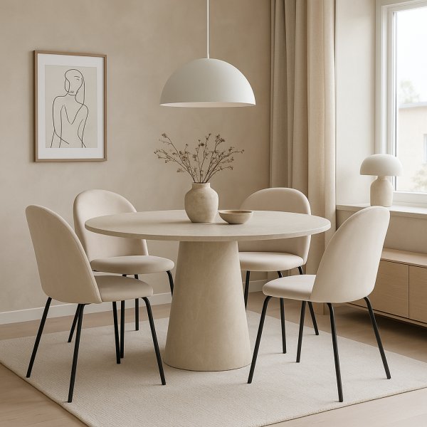 Matgrupp Lanzo 120 cm med 4 st Astrid stolar i beige sammet