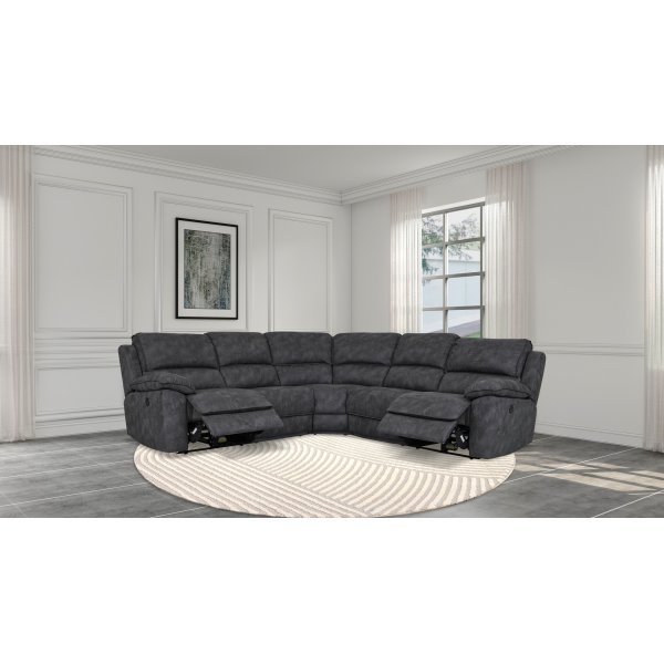 Elektrisk reclinersoffa i mörkgrå microfiber - Hörnsoffa 5-sits + Textilrengöring för möbler Elektrisk reclinersoffa i mörkgrå microfiber - Hörnsoffa 5-sits + Textilrengöring för möbler