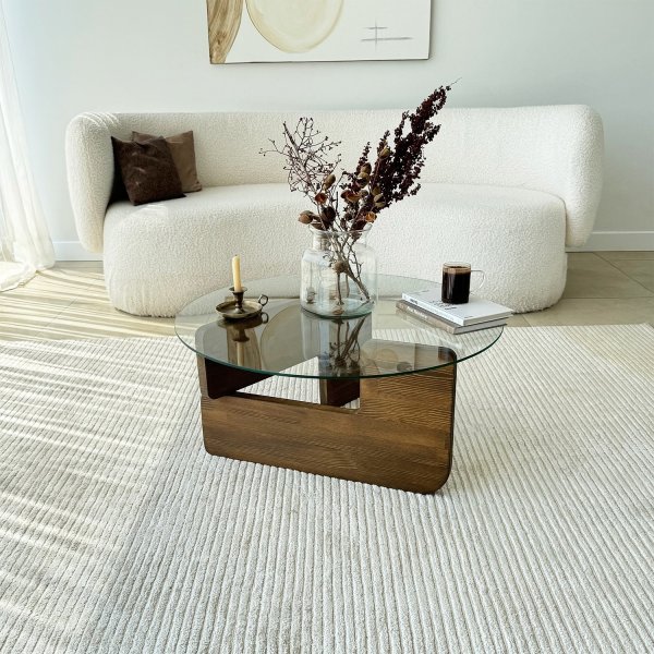 Mia soffbord 75 cm - Valnt/klarglas