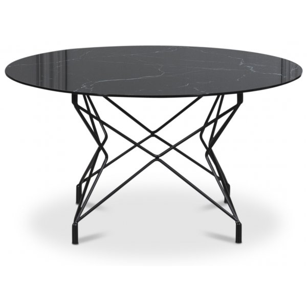 Soffbord Star 90 cm - Svart marmorerat glas / Svart underrede