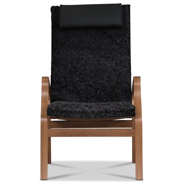 Lammet fåtölj i fårskinn scandinavian dark grey - Brunbetsad ek Lammet fåtölj i fårskinn scandinavian dark grey - Brunbetsad ek