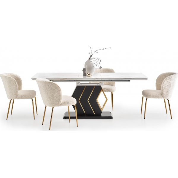 Table à manger Vincenzo 160-200 x 90 cm - Marbre blanc/noir/or Table à manger Vincenzo 160-200 x 90 cm - Marbre blanc/noir/or