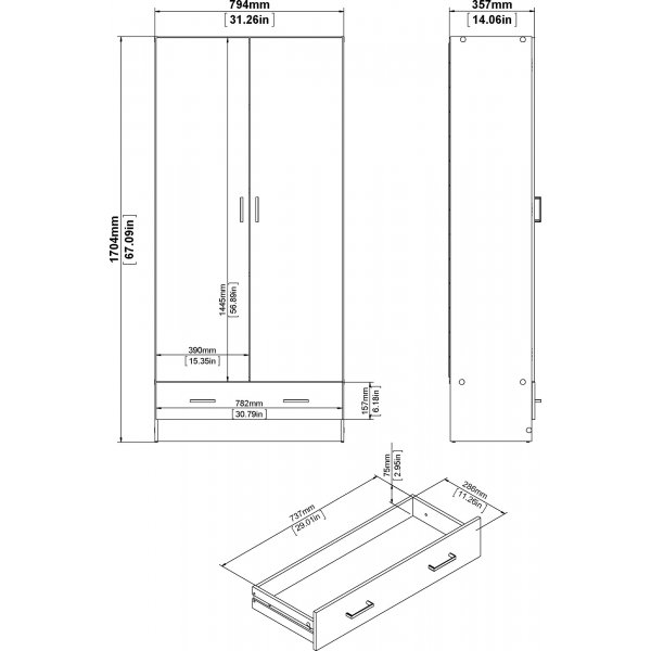 Armoire Space avec 2 portes et 1 tiroir - Chêne Armoire Space avec 2 portes et 1 tiroir - Chêne