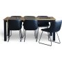 Granit matgrupp; Bord 180x90 cm Ek/Svart med 6 st Texas matstolar Svart PU