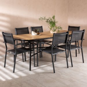 Holmbeck buiteneetset met 6 Copacabana stoelen - Zwart/Natuurlijk